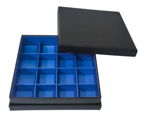 Portofino box L139xW139xH31mm + compartments black ocean blue