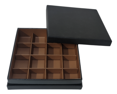 Portofino box L139xW139xH31mm + compartments black brown